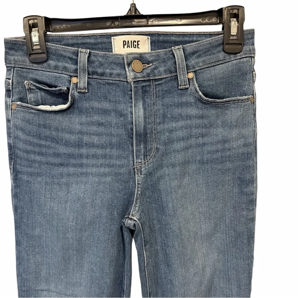 PAIGE Rory Crop Flare Jeans 26 Zaylee Wash High Rise Raw Hem Blue